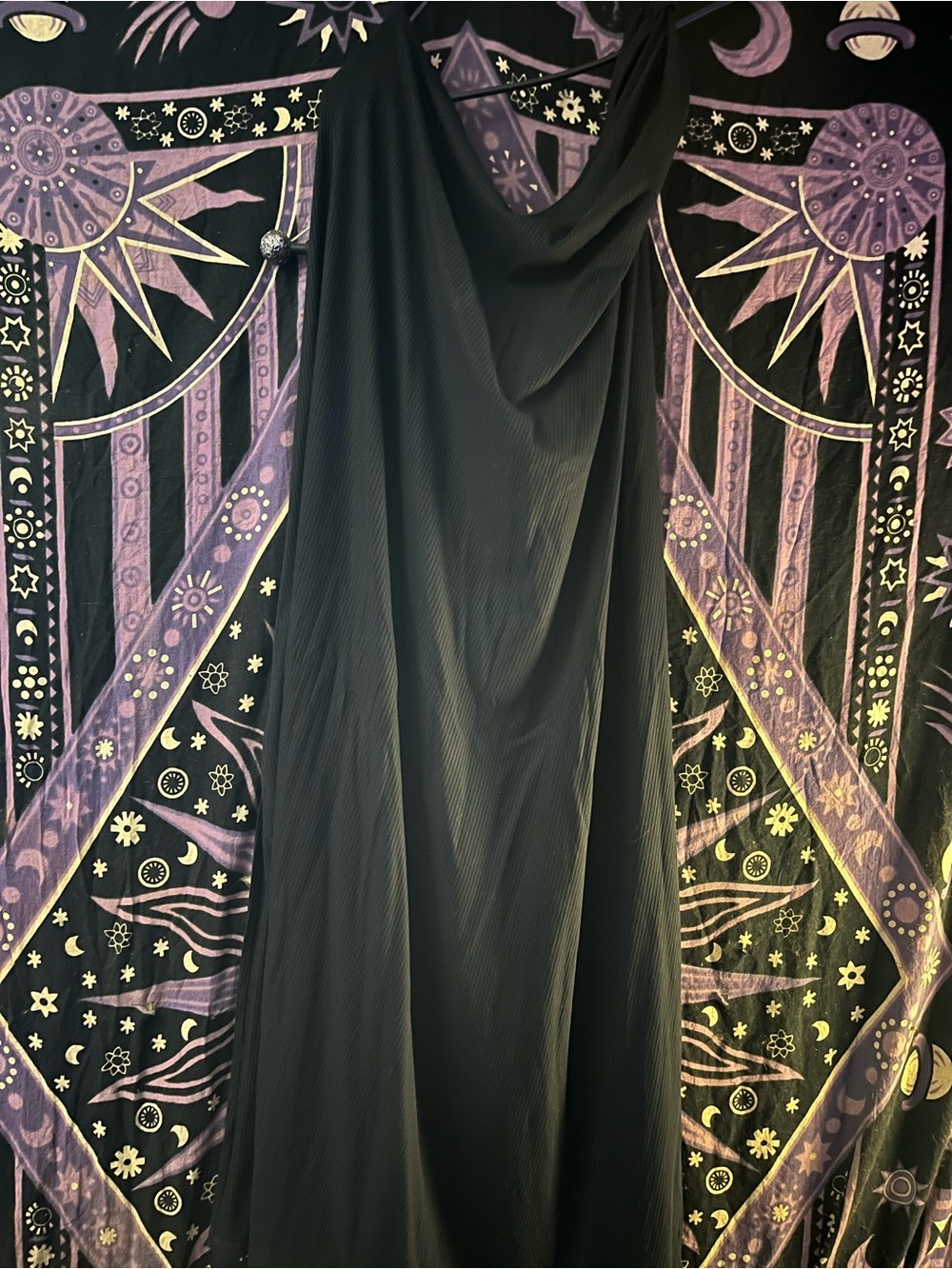 One-Shoulder Black Draped Evening Dress